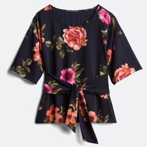 West Kei Black Floral Blouse with Pink and Orange